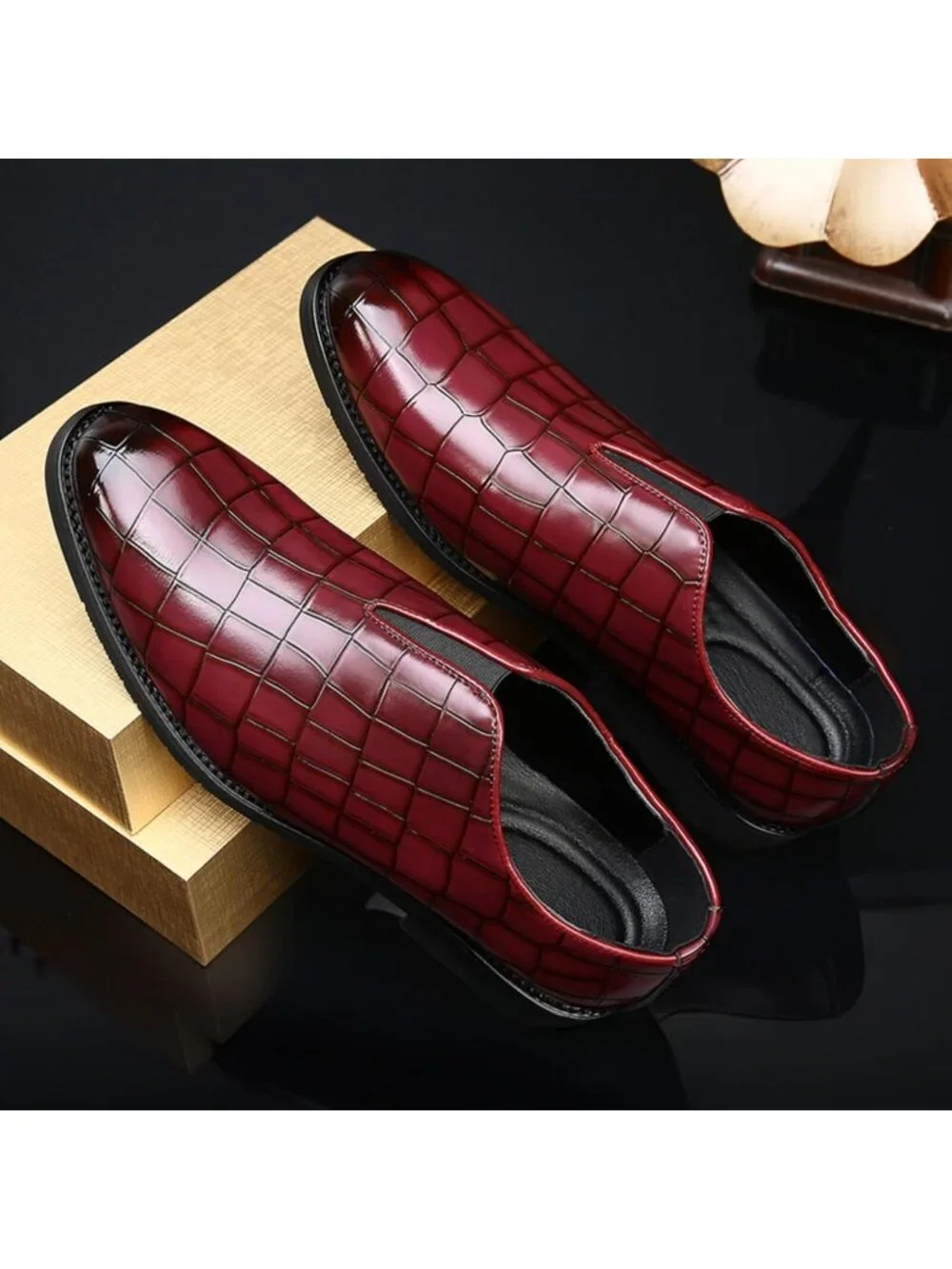 Men's Red Soft Leather Penny Loafers Dress Slip-on for Formal Business